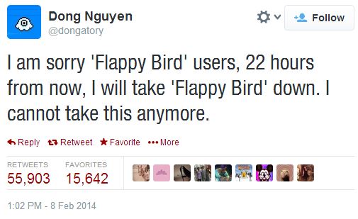 Flappy Bird announcement to take it down
