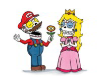 Calaveras de Mario Bros y la princesa Peach por José Pulido