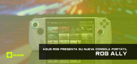 Imagen con título del post: "ASUS ROG presenta su nueva consola ROG ALLY", mostrando la ROG ALLY debajo de un filtro de degradado de color verde